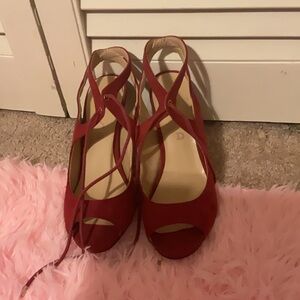 Red High Heel Sandals with Strappy Design